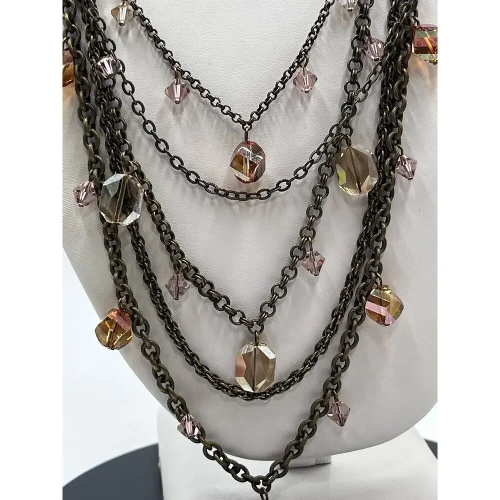 Liz Palacios‎ SF Multistrand Vintage Multi Layer Orange Topaz Crystal Necklace